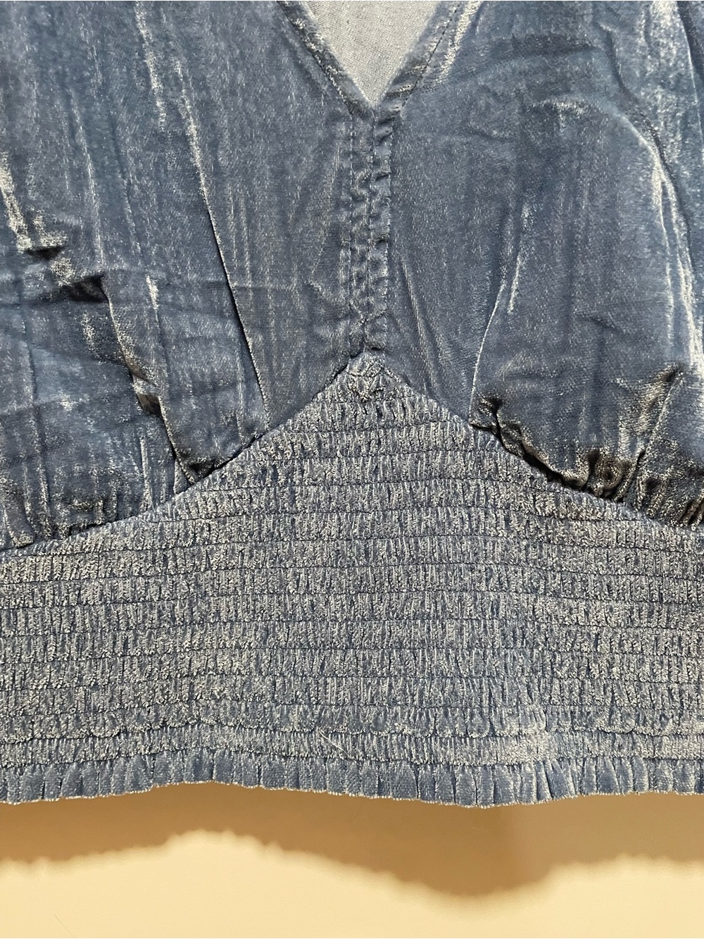 aerie Boho Cute! Blue Velour Smocked Crop Top Flutter Sleeves Sz XL Concert Fest - Picture 3 of 10
